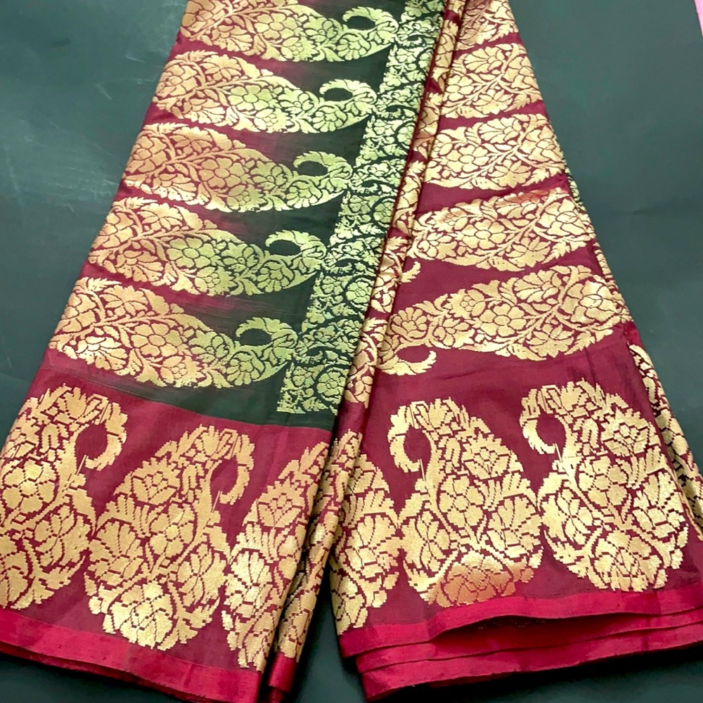 Burgundy and Black Silk Saree